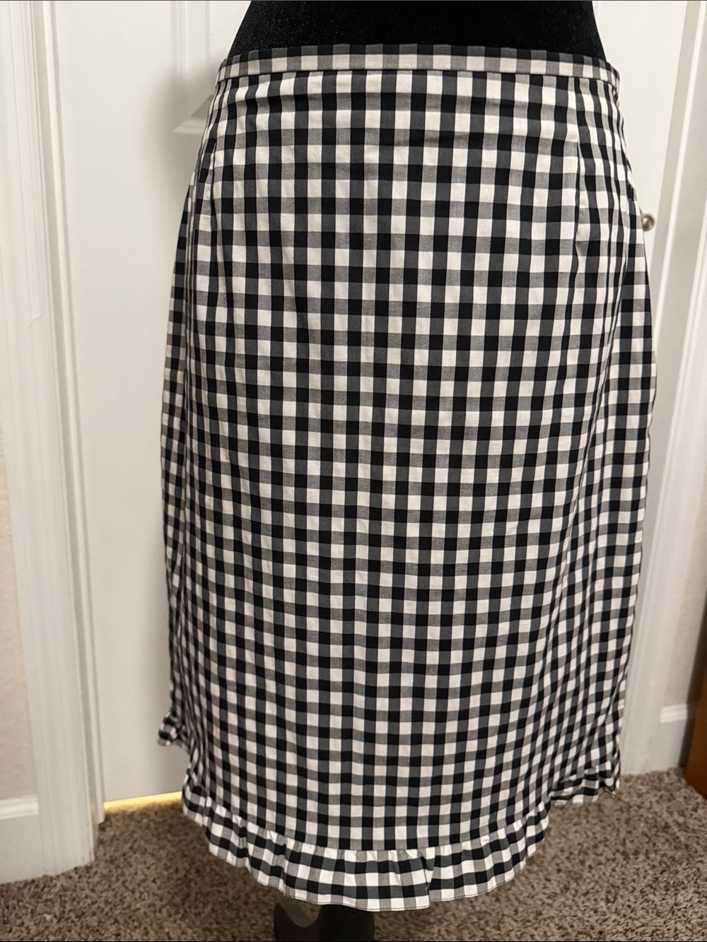 Etcetera Black and White Gingham Midi Skirt